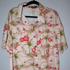 SHIEN Plus Size Coconut Tree, Flower and Flamingo Printed Short Sleeve Shirt